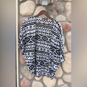 Women's Black and White Aztec Poncho